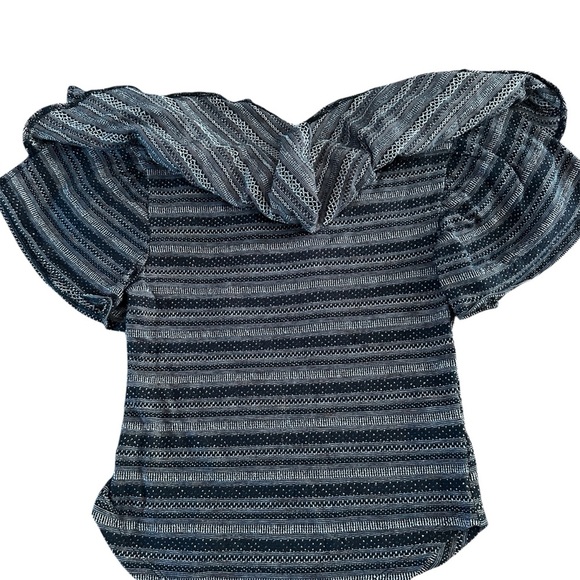 Free People Black Combo Off-Shoulder Ruffle Smocked Top | Size Large - Picture 15 of 16